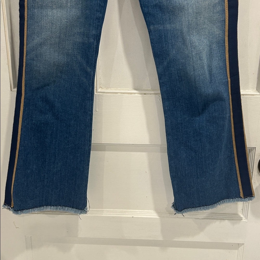 Veronica Beard Carolyn 10" Baby Boot Tuxedo Stripe Raw Hem Button Fly Jeans - 27 - Picture 5 of 10